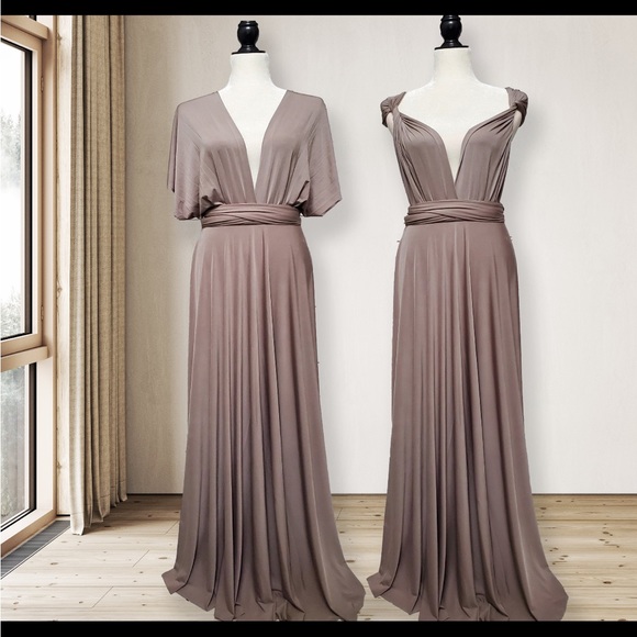 Taupe Convertible Bridesmaid Dress Floor Length - Picture 2 of 12